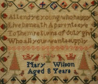 MID/LATE 19TH CENTURY VERSE & MOTIF SAMPLER BY MARY WILSON AGED 8 - c.  1870 8