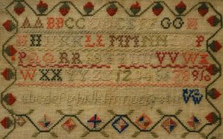 MID/LATE 19TH CENTURY VERSE & MOTIF SAMPLER BY MARY WILSON AGED 8 - c.  1870 9