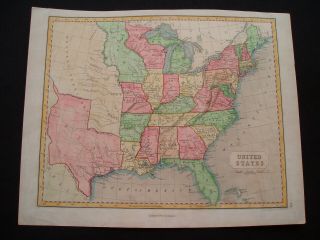 1845 Gellatly Map Independent Republic United States Iowa Wisconsin Territories