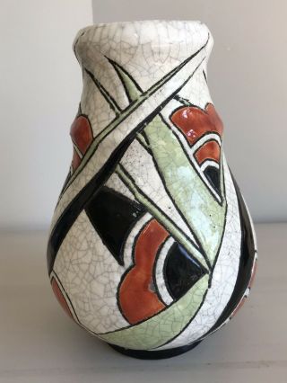 Art Deco Boch Freres La Louviere Geometric Design Crackle Glaze Vase