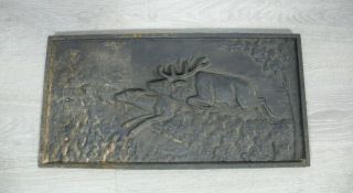Fine Antique Cast Iron Fireplace Back Plate Antler & Deer Jumpig,  From Germany