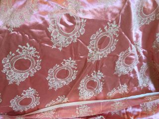 Antique Vintage 4 Panels Damask Satin Drapes Curtains Pink W Ivory Wreaths Bows