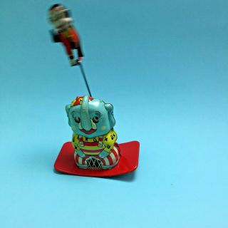 Old Tinplate Vintage Tin Toy Windup Rocking Circus Elephant Monkey Japan 9