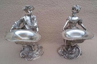 Antique Victorian Continental French Silver Plated Figural Novelty Salts Rococo