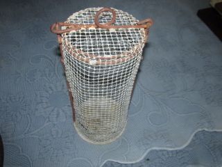 Vintage Fishing Chum Pot Bait Container,  Wire Mesh Sides,  Lid & Stone Base 3