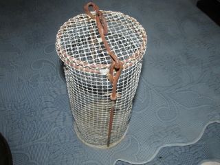 Vintage Fishing Chum Pot Bait Container,  Wire Mesh Sides,  Lid & Stone Base 4