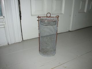 Vintage Fishing Chum Pot Bait Container,  Wire Mesh Sides,  Lid & Stone Base 8
