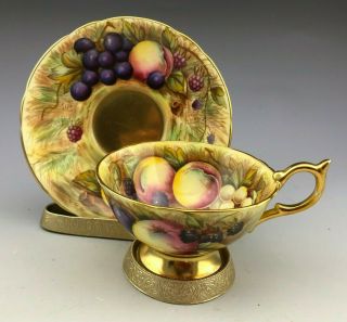 Vintage Aynsley Orchard Fruits Gold Teacup And Saucer Signed