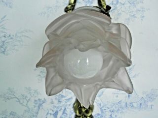 French Antique Brass Art Nouveau Floral Wall Scone Pale Pink Flower Shade 1289 10