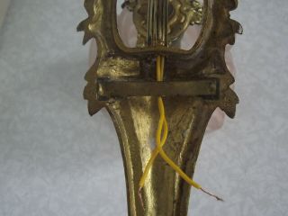 French Antique Brass Art Nouveau Floral Wall Scone Pale Pink Flower Shade 1289 8