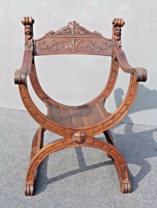 Antique Spanish Gothic Savonrola X Ornate Dagobert Arm Chair France 1870 