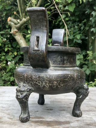 CHINESE MING DYNASTY BRONZE CENSER TAOTIE MASKS AND MYTHICAL BEASTS 2