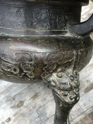 CHINESE MING DYNASTY BRONZE CENSER TAOTIE MASKS AND MYTHICAL BEASTS 9