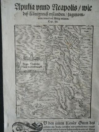 C.  1500 Munster Italy Map Napoli Antique,  Neaples Apulia Unnd Neapolis