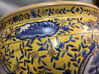 Chinese Yellow and blue ceramic Porcelain Fish Bowl Planter antique vintage th? 2