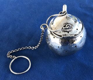Antique Hand Hammered Sterling Silver Teapot Tea Ball Strainer & Stand Fradley 4