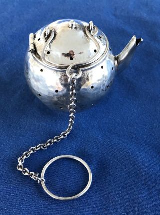 Antique Hand Hammered Sterling Silver Teapot Tea Ball Strainer & Stand Fradley 5