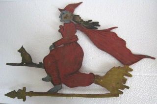 VINTAGE IRON CUT OUT WITCH ON BROOM.  HALLOWEEN WEATHER VANE,  SILHOUTTE. 2