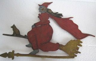VINTAGE IRON CUT OUT WITCH ON BROOM.  HALLOWEEN WEATHER VANE,  SILHOUTTE. 6