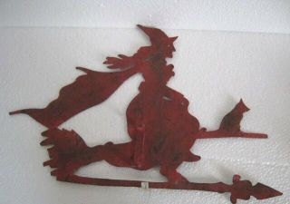 VINTAGE IRON CUT OUT WITCH ON BROOM.  HALLOWEEN WEATHER VANE,  SILHOUTTE. 8