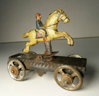 Vintage Tin Litho Penny Toy Jockey On Horse J.  Meier Germany