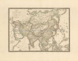 Asian Continent Antique Map Asian Decor Housewarming Gift Brue 1827
