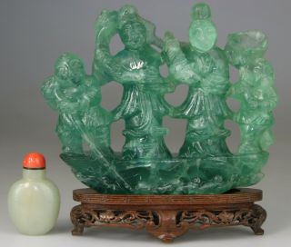 Antique Chinese Fluorite Figure Statue Carved Boat Boys Stand - Qing 19th