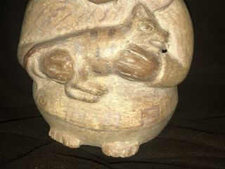 Pre Columbian Moche Peru Pottery Figural Vessel Stirrup Spout Man Holding Animal 2