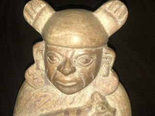 Pre Columbian Moche Peru Pottery Figural Vessel Stirrup Spout Man Holding Animal 3