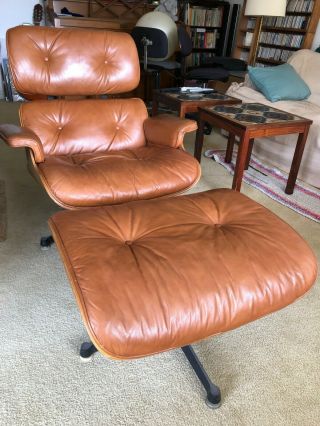 Vintage Henry Miller Eames Chair And Ottoman In Walnut Medium Brown