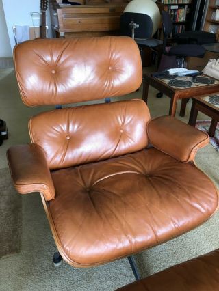 Vintage Henry Miller Eames Chair and Ottoman in walnut medium brown 2