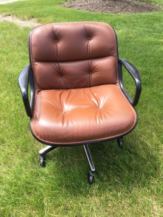 Mid Century Charles Pollock Office Chair By Knoll Brown Leather