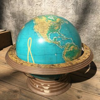 Atomic World Globe 16 " In Diameter George F Cram Co Metal Stand Cradle Rare