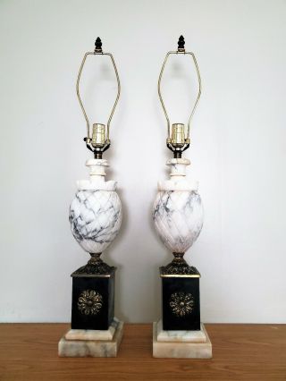Vintage Italian Marble Alabaster Table Lamps Hollywood Regency Neoclassical 10