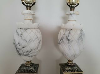 Vintage Italian Marble Alabaster Table Lamps Hollywood Regency Neoclassical 2