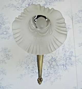 French Art Nouveau Bronze Wall Sconce With Rose Design White Glass Shade 1398 10