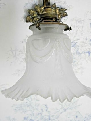 French Art Nouveau Bronze Wall Sconce With Rose Design White Glass Shade 1398 6