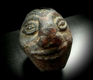 Rare Pre - Colombian Carved Stone Olmec Head With Coiled Snake Mexico 12th - 9th Bc