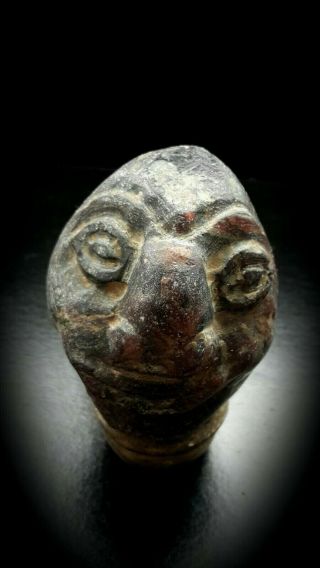 RARE PRE - COLOMBIAN CARVED STONE OLMEC HEAD WITH COILED SNAKE MEXICO 12th - 9th BC 3