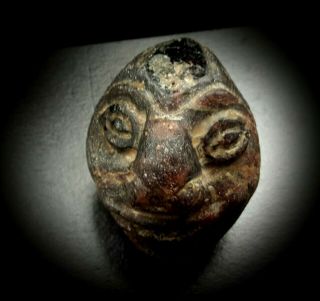 RARE PRE - COLOMBIAN CARVED STONE OLMEC HEAD WITH COILED SNAKE MEXICO 12th - 9th BC 5