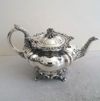 Quality,  Rococo Style Antique Solid Silver Tea Pot.  910gms.  Lon.  1835.