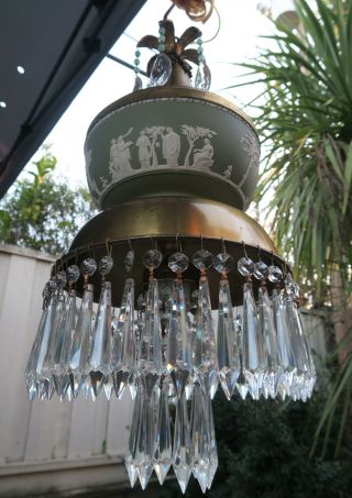 Wedgwood Porcelain brass bronze crystal chandelier lamp Lady shabby palm Greek 12