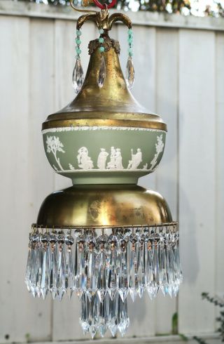Wedgwood Porcelain Brass Bronze Crystal Chandelier Lamp Lady Shabby Palm Greek