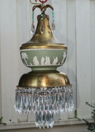 Wedgwood Porcelain brass bronze crystal chandelier lamp Lady shabby palm Greek 8