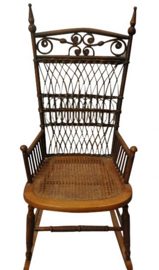 American Victorian Whitney Reed Chair Co Cane & Wicker Rocking Chair,  C.  1880 