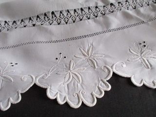 Stunning Antique French Pure Linen Trousseau Sheet.  Scalloped Return,  Embroidery 2