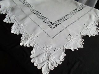 Stunning Antique French Pure Linen Trousseau Sheet.  Scalloped Return,  Embroidery 3