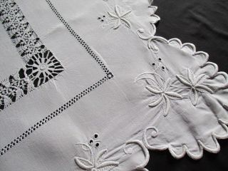 Stunning Antique French Pure Linen Trousseau Sheet.  Scalloped Return,  Embroidery 4