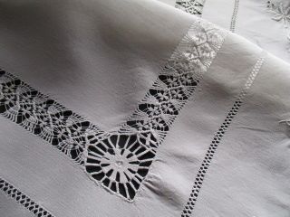 Stunning Antique French Pure Linen Trousseau Sheet.  Scalloped Return,  Embroidery 8