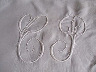Stunning Antique French Pure Linen Trousseau Sheet.  Scalloped Return,  Embroidery 9